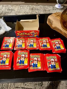 1999 Topps Merlin Pokemon Box, 100 Sticker Packs, 600 Stickers & Album